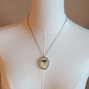 Silvertone Pressed Flower Necklace